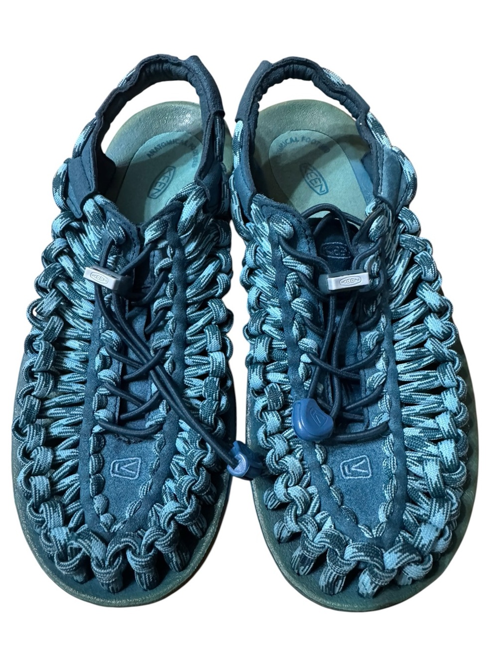 Keen Uneek Teal Blue Bungee Cord Sandals Sneakers 7.5 Hiking Comfortable Summer